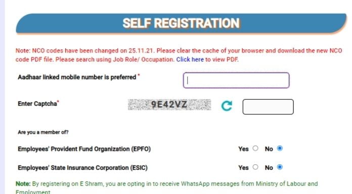 E Shram Card Self Registration 2022